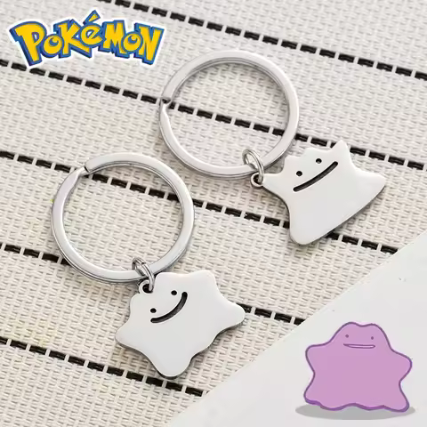 Pokemon Funny Ditto Hollow Keychain Cute Trend Titanium Steel School Bag Car Key Pendant Couple New 