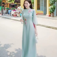 Aodai Vetnam ชุดกี่เพ้ายาวผู้หญิง Aodai ชุดเวียดนามแบบดั้งเดิมสองชิ้นกางเกงขากว้างชุดจีนกี่เพ้า