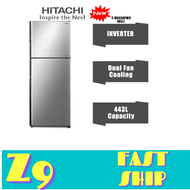Hitachi Refrigerator (443L/Brilliant Silver) Inverter Eco Thermo Sensors 2-Door Fridge R-VX490PM9 (B