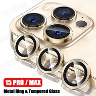 For iPhone 15 14 13 12 11 Pro Max 15 Plus 12 13 Mini Metal Ring Camera Lens Protector Tempered Glass