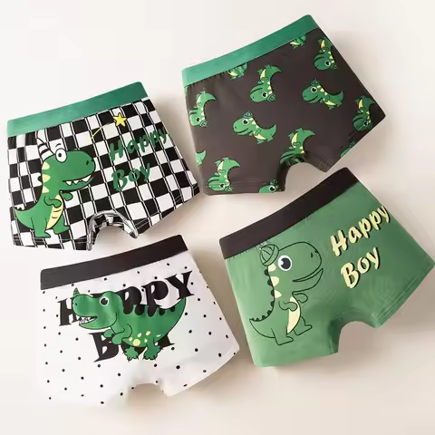 4Pcs Boys Cotton Boxers Panties Cartoon Dinosaur Printed Kids Underwear Soft Children's Underpants S
