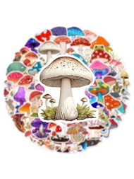 50入組卡通蘑菇塗鴉貼紙，適用於電腦、手機、書籍、滑板、頭盔和摩托車裝飾