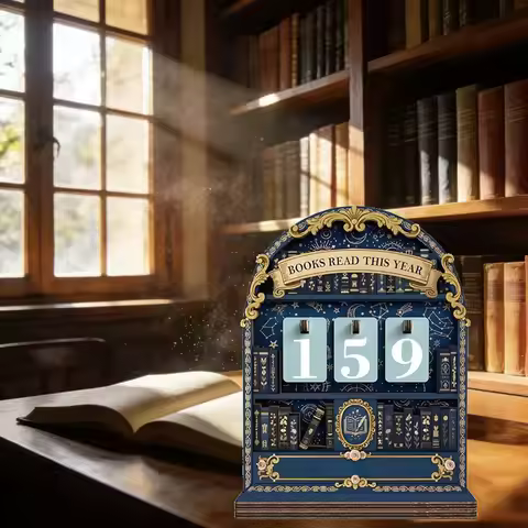 Rustic Wooden Book Read This Year Counter - 999 Books Challenge Tracker with Number Tags Home Librar