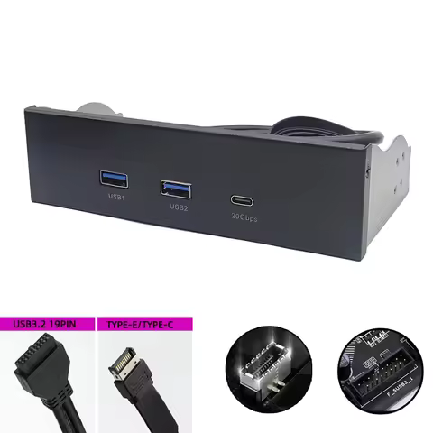 2Port USB 3.2 GEN1 5Gb + 1Port TYPE-C 10/20Gb Hub Adapter USB3.0 19Pin Type-E for PC Desktop 5.25" C