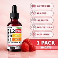 (1-PACK) Vitamin B12 Liquid  Drops with B6, B1, Niacin & Folate - Edible Support for Energy, Brain &