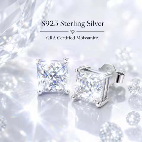 Princess Cut With GRA Certiicate Factory Price Wholesale Stud Earrings S925 Strerling Silver Women 1