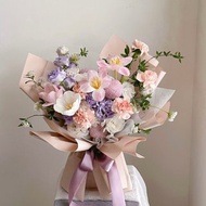 【鮮花】淡雅粉紫色康乃馨鬱金香鮮花花束
