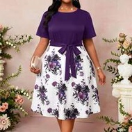 Spring And Summer Elegant Commuting Office Casual Boho Woven Knitted Round Neck Flared Belted Midi S
