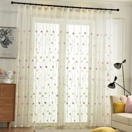 READY STOCK 1PC Embroidered White Pink Floral Design American Pastoral Style Curtain for Sliding Door Bedroom Tulle Window Decoration