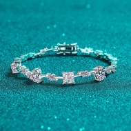 925 Sterling Silver Bracelet Female All Moissanite Shaped Bracelet Niche Bracelet Plating pt950 Gold