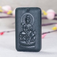 天然新疆和田玉青玉文殊菩薩吊墜新疆一級塔青細料生肖兔的守