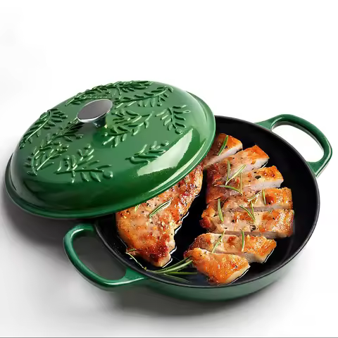 26cm Enameled Cast Iron Dutch Oven 2 Quart Enamel Coating Casserole Dish for Bread Baking Seafood Co