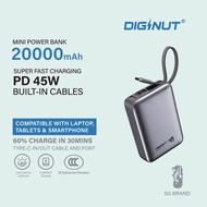【CCC Certificate】Diginut P-55 20000mAh Power Bank with Built-in Cable, PD 45W Fast Charging – Grey