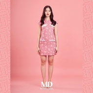 Missmoda รุ่น MC-241TD031 ชุดเดรสลายดอกทรงAแต่งอะไหล่กระเป๋า มี 2 สี สีชมพูและสีดำ