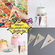 (100PCS+-) Plastic OPP 3 Segi Berkawat Cone Bag Goodies Bag Plastic Popcorn Gula-Gula