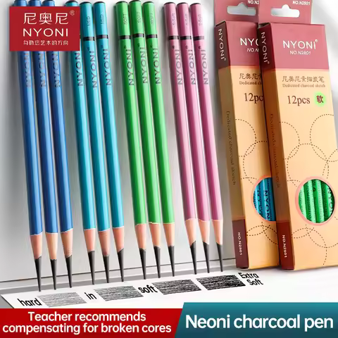 NYONI Black Charcoal Pencil Soft/Medium/Hard Carbon Pencil Wooden Charcoal Pencils For Sketching Dra