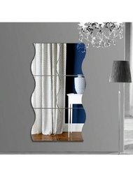 1套/6入組亞克力家居裝飾波浪設計鏡面貼紙,3d鏡面牆貼