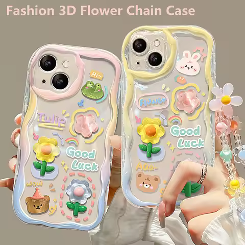 3D Cartoon Flower Chain Phone Case For Xiaomi Redmi Note 12 12S 11 11S 10 10S 9 9S 8 Pro A1 A2 Plus 