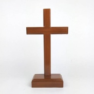 KAYU Plain Wood Sitting Cross Without Corpus Jesus INRI 21cm Altar Set Christian Spiritual Worship P