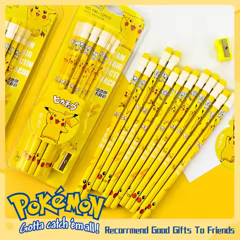 Pokemon Kawaii Stationery Set 12Pcs Boxed Pencils with Eraser Sharpener Anime School Office Supplies