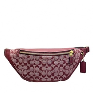 TORY BURCH - 滿版LOGO拼接皮革雙層腰包 (酒紅)