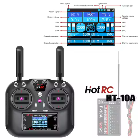 Hotrc Hotrc HT-10A HT10A 2.4Ghz 10CH Remote Controller F-10A F10A Receiver For RC Aircraft Vehicle B
