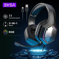 หูฟังมีไมโครโฟนเกมส์ PC EKSA-E1000 V2 RGB USB รอบทิศทาง7.1/ประเภท C หูฟังแบบมีสายเกมเมอร์สำหรับ PS4/