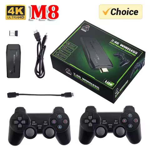 M8 Classic Game Stick Lite - 4K HDMI Plug & Play w/ 64GB Storage & Twin Wireless Controllers for Ret