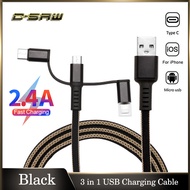 C-SAW 3 in 1 Charging Cable USB-A to USB-C Fast Charging Cable Micro USB Lightning Type-C for Vivo Xiaomi iPhone Sumsung HUAWEI