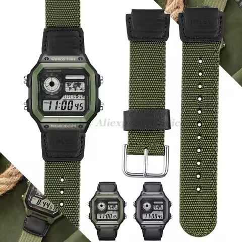 18mm Nylon Watch Strap for Casio W800H Men Canvas Sport Black Green Bracelet SGW400 F91W F84 F105/10