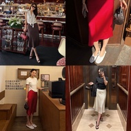 Qiaomi [Polkaer] Elegant Diagonal Cut Polka Dot Skirt Mid-Length High Waist A-Shaped Skirt Women Spr