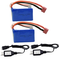2 Pack 7.4V 2S 25C 1500mAh 11.1Wh Lipo Battery T Plug and Charger Cable Suitable for Wltoys 144001 A