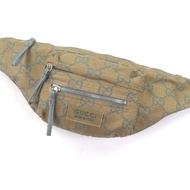 狀況極佳 □ GUCCI 792287TOP尼龍 GG 標誌全印花腰包/斜挎包/腰袋，帶貼片，卡其色，意大利製造，男士。