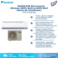 (West Malaysia) DAIKIN R32 Non-Inverter Wireless (WiFi,Built-in WiFi) Wall Mount Air Conditioner FTV-P Series | Sleep Mode | Powerful Mode | Timer | Gin-Ion Blue Filter | Smart Control | Air Conditioner with 1 Year Warranty