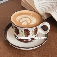 LORA Kitchen JS3 A1 Souvenir Hand-Painted Brown Rose Coffee Cup Saucer Afternoon Tea Water Cup Finla