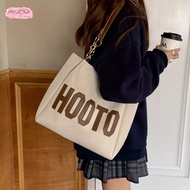 Large Canvas Tote Bag, Korean Fashion Hooto Letter Printed Shoulder Bag Code D3