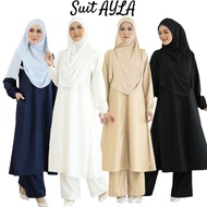 Muslimah Suit AYLA - Jubah Seluar High Quality Cotton Umrah Hitam Putih Less Iron Nursing