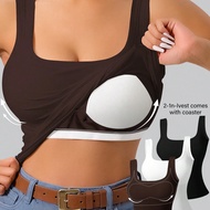 3pcs U-Shape Back Tank Top For Women, Tight-Fitting With Padded Bra Support, Solid Color Undershirt 