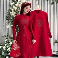 Áo dài cưới áo dài cô dâu màu đỏ đô đính kết chữ hỷ cao cấp. Áo dài cặp đôi dâu rể hot 2024