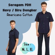 Seragam PDH Navy Biru Dongker Pria Lengan Pendek PNS Guru Driver Security