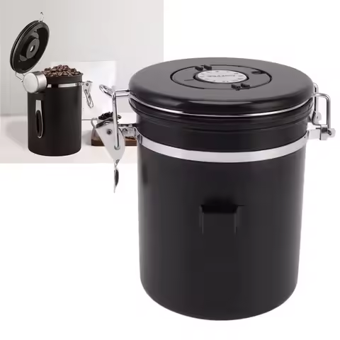 Coffee Bean Storage Container with 30ml Scoop 304 Stainless Steel Exhaust Valve Grains Sealed Tank 1
