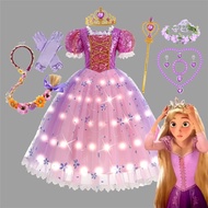 COD Disney Rapunzel Luminous LED Girls Costume Princess Dress Cosplay < Tangled > Halloween Carnival