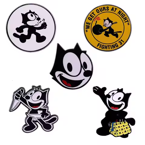 Anime Felix Black Cat Enamel Pins Cute Cartoon Metal Brooch Badge Fashion Jewellery Clothes Hat Back