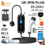 feyree Type2 Portable EV Charger 5m Cable with WIFI APP Control 16A 3PIN Plug Set Charging&DelayTime