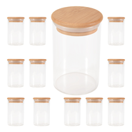 (LAWC) 12Pcs Glass Jars Set(300Ml)Clear Spice Jars with Bamboo Lids Food Storage Jars Canisters for 