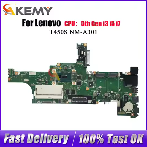 For Lenovo ThinkPad T450S NM-A301 Laptop Motherboard with i5 i7 5th Gen 4GB RAM 100% Tested OK