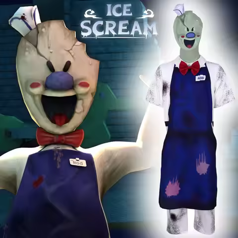 Horror Game Ice Scream Rod Costume Jumpsuit Apron Men Women Adult Child Kids Suit Masquerade Hallowe