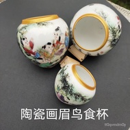 🛒ZZCeramic Bird Food Cup Large Food Can Water Cup Thrush Bird Cage Accessories Wide Cage Sichuan Cage Triple Layer Leath