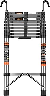 Telescoping Ladder, 12.5 FT Extension Ladder w/Hooks, Heavy Duty 330lbs Max Capacity, Collapsible Te