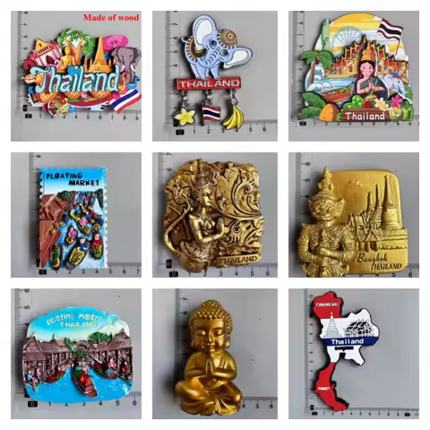 Thailand Souvenir Magnet Elephant Buddha Floating Market Bangkok Temple Map Fridge Decor puerto rico